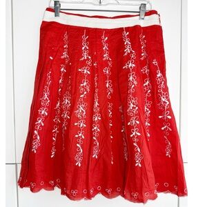 Y2K Willi Smith A-Line Knee Length Skirt Floral Embroidery Orange 8 Boho